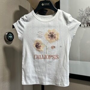 American Eagle Calliopsis Floral Graphic Tee White Eyelet Top Size Small